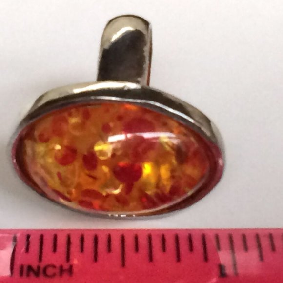 Vintage Faux Honey Amber Cocktail Ring Size 7 8 Oval Cut Silver Plated Simulated - Picture 9 of 9